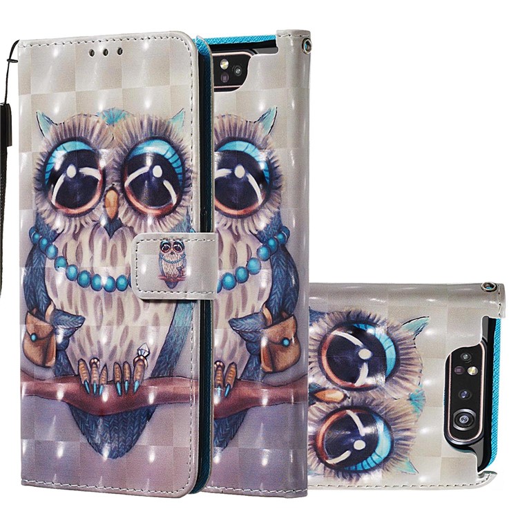 3D Painting Style Leather Phone Shell for Samsung Galaxy A90 / A80 - Cute Owl-2