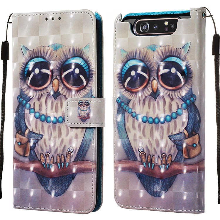 3D Painting Style Leather Phone Shell for Samsung Galaxy A90 / A80 - Cute Owl-3