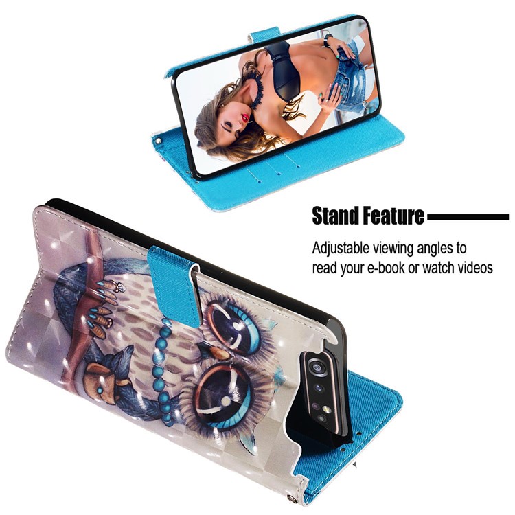 3D Painting Style Leather Phone Shell for Samsung Galaxy A90 / A80 - Cute Owl-7