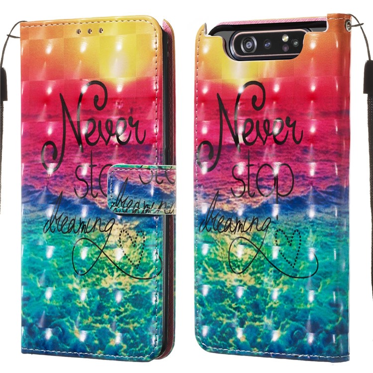 3D Painting Style Leather Phone Shell for Samsung Galaxy A90 / A80 - Rainbow Ocean-3