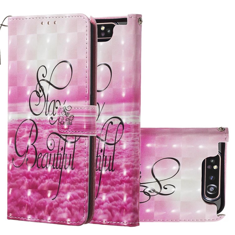 3D Painting Style Leather Phone Shell for Samsung Galaxy A90 / A80 - Pink Clouds-2