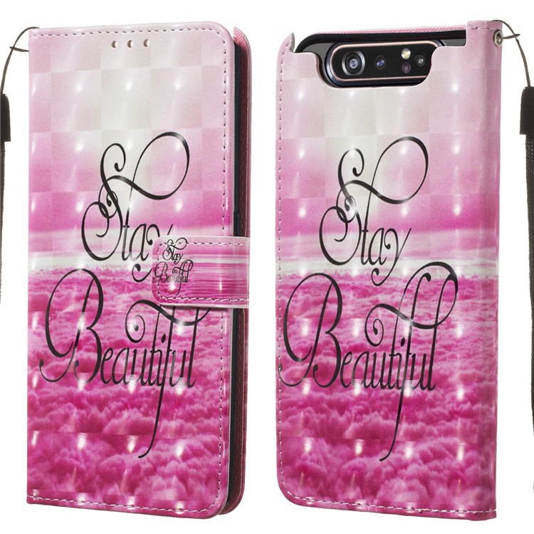 3D Painting Style Leather Phone Shell for Samsung Galaxy A90 / A80 - Pink Clouds-3