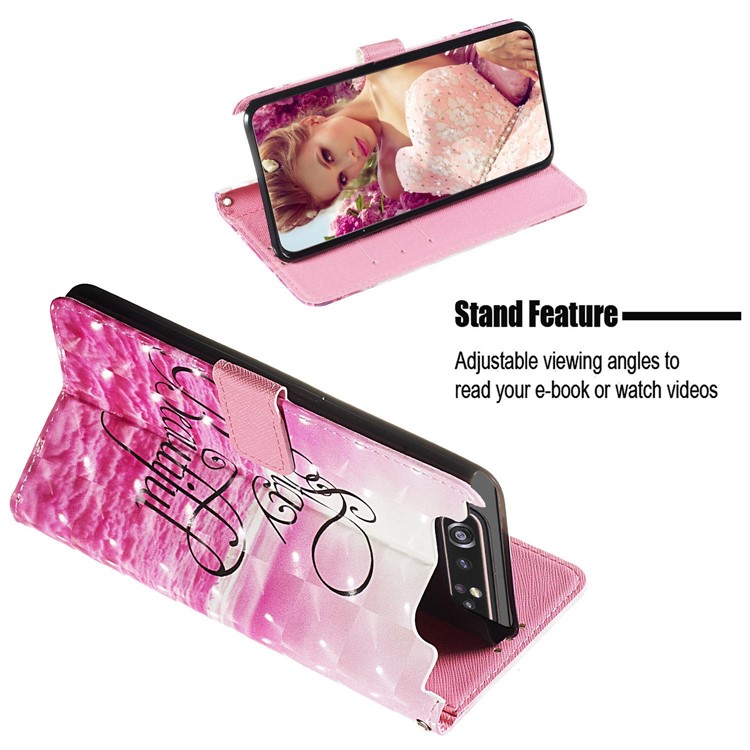 3D Painting Style Leather Phone Shell for Samsung Galaxy A90 / A80 - Pink Clouds-7