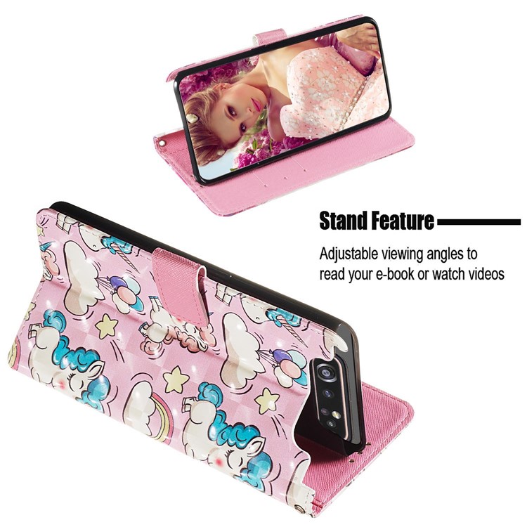3D Painting Style Leather Phone Shell for Samsung Galaxy A90 / A80 - Pink Unicorns-7
