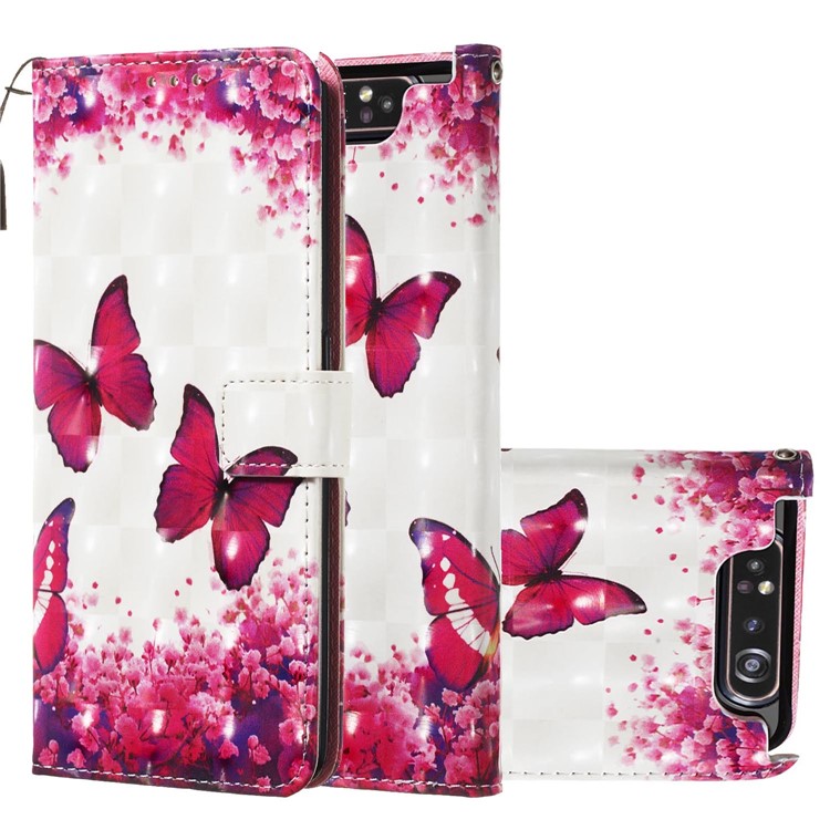 3D Painting Style Leather Phone Shell for Samsung Galaxy A90 / A80 - Red Butterflies-2