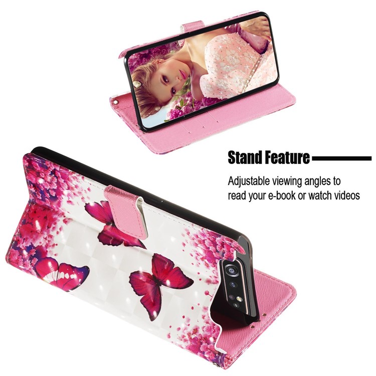 3D Painting Style Leather Phone Shell for Samsung Galaxy A90 / A80 - Red Butterflies-7