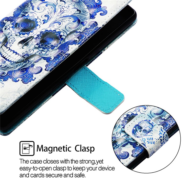 3D Painting Pattern Leather Phone Case with Card Wallet Slots for Samsung Galaxy A20e / A10e - Blue Skull-4