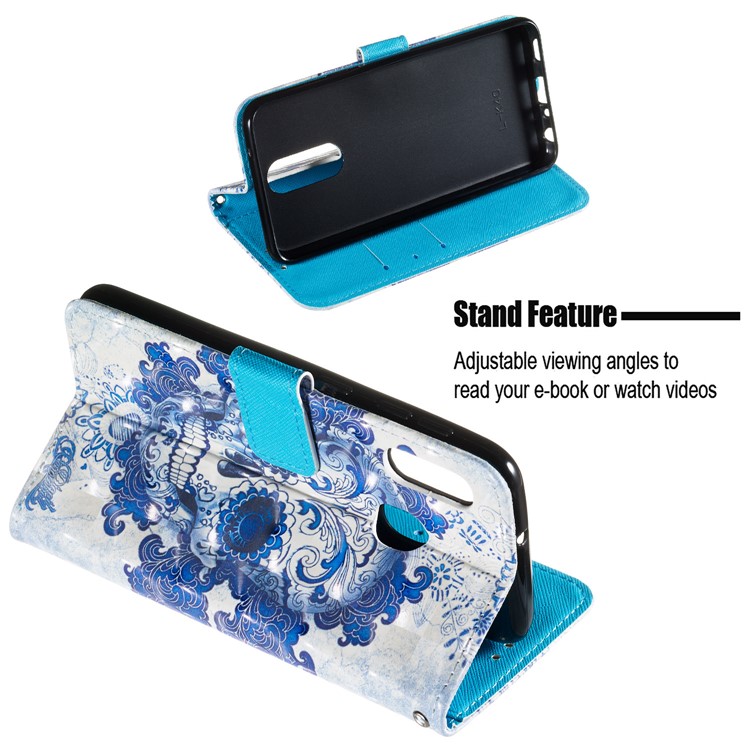 3D Painting Pattern Leather Phone Case with Card Wallet Slots for Samsung Galaxy A20e / A10e - Blue Skull-5
