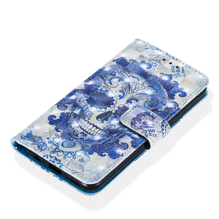 3D Painting Pattern Leather Phone Case with Card Wallet Slots for Samsung Galaxy A20e / A10e - Blue Skull-6