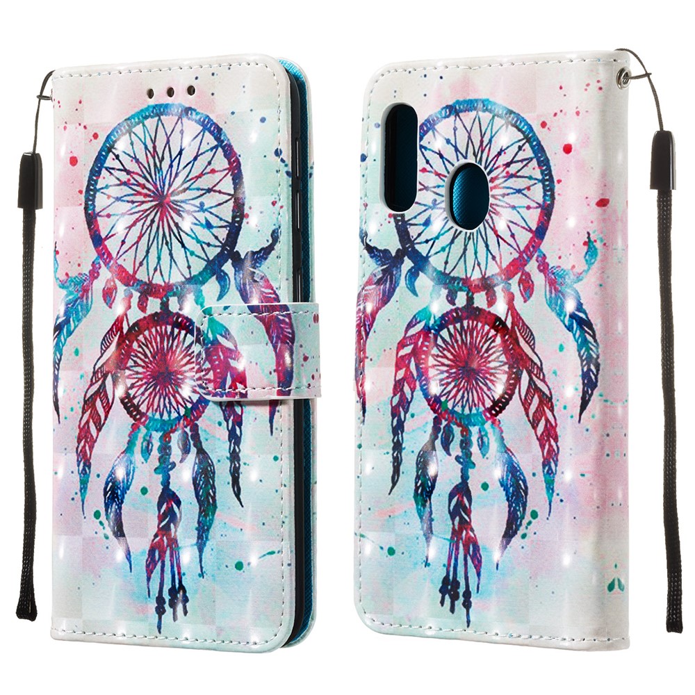 Estuche Para Teléfono de Cuero de Patrón de Pintura 3D Con Ranuras de Billetera Para Tarjetas Para Samsung Galaxy A20e / A10e - Pintar Catcher Dreams-3