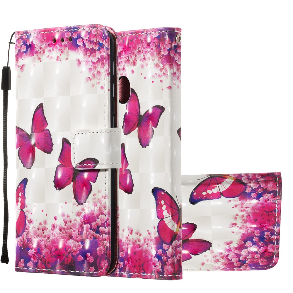 3D Painting Pattern Leather Phone Case with Card Wallet Slots for Samsung Galaxy A20e / A10e - Red Butterflies-2