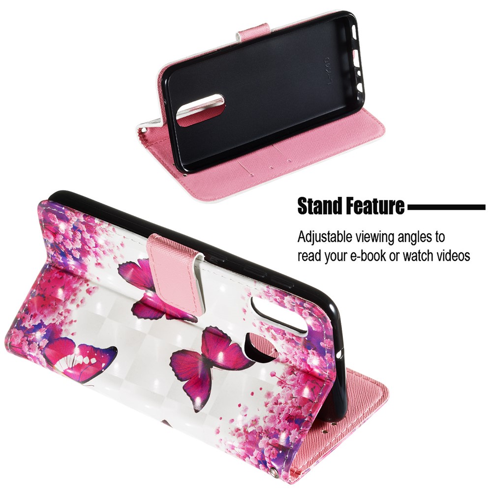 3D Painting Pattern Leather Phone Case with Card Wallet Slots for Samsung Galaxy A20e / A10e - Red Butterflies-5