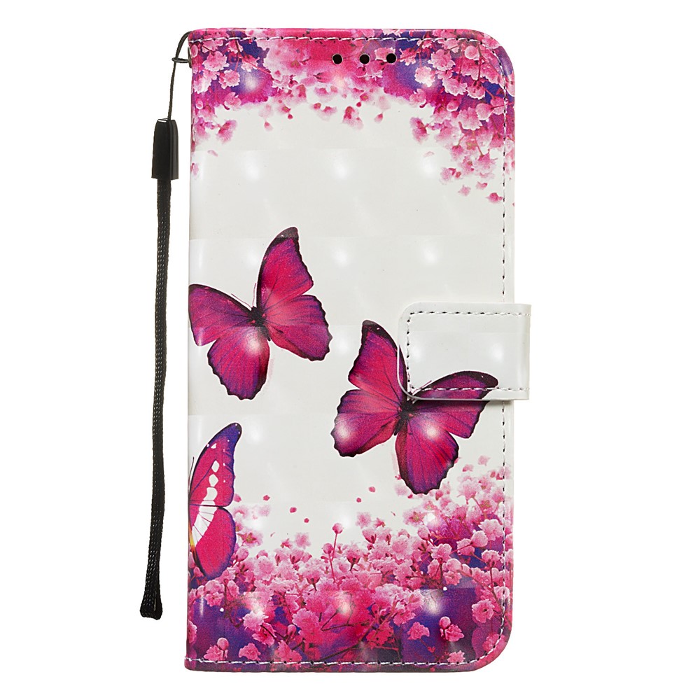 Custodia Per Telefono in Pelle di Pittura 3D Con Slot Per il Portafoglio Per Carte Per Samsung Galaxy A20e / A10e - Farfalle Rosse-7