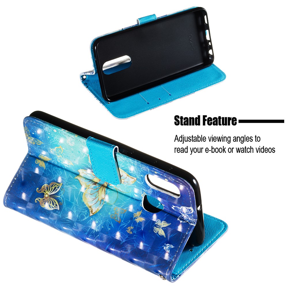 3D Painting Pattern Leather Phone Case with Card Wallet Slots for Samsung Galaxy A20e / A10e - Blue Shiny Butterflies-5
