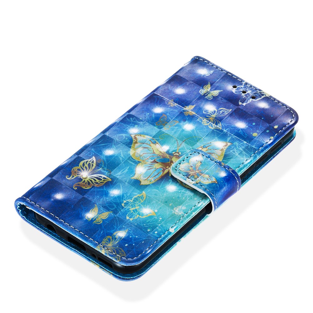 3D Painting Pattern Leather Phone Case with Card Wallet Slots for Samsung Galaxy A20e / A10e - Blue Shiny Butterflies-6