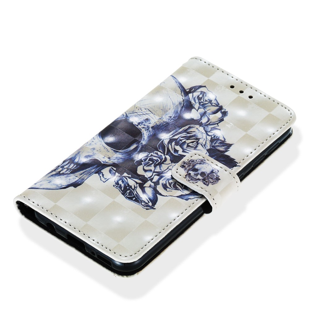 Lederner Telefonkasten Des Musters Der Malerei 3D Mit Kartengeldbörsenschlitzen Für Samsung-Galaxie A20e / A10e - Schädel Blumen-6