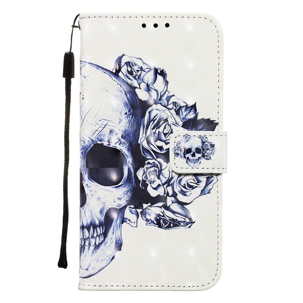 3D Painting Pattern Leather Phone Case with Card Wallet Slots for Samsung Galaxy A20e / A10e - Skull Flowers-8