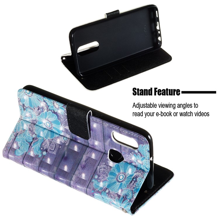 3D Painting Pattern Leather Phone Case with Card Wallet Slots for Samsung Galaxy A20e / A10e - Blue Flowers-4