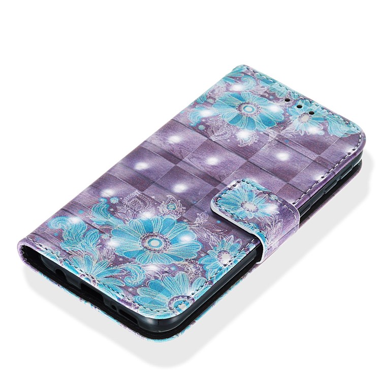 3D Painting Pattern Leather Phone Case with Card Wallet Slots for Samsung Galaxy A20e / A10e - Blue Flowers-5