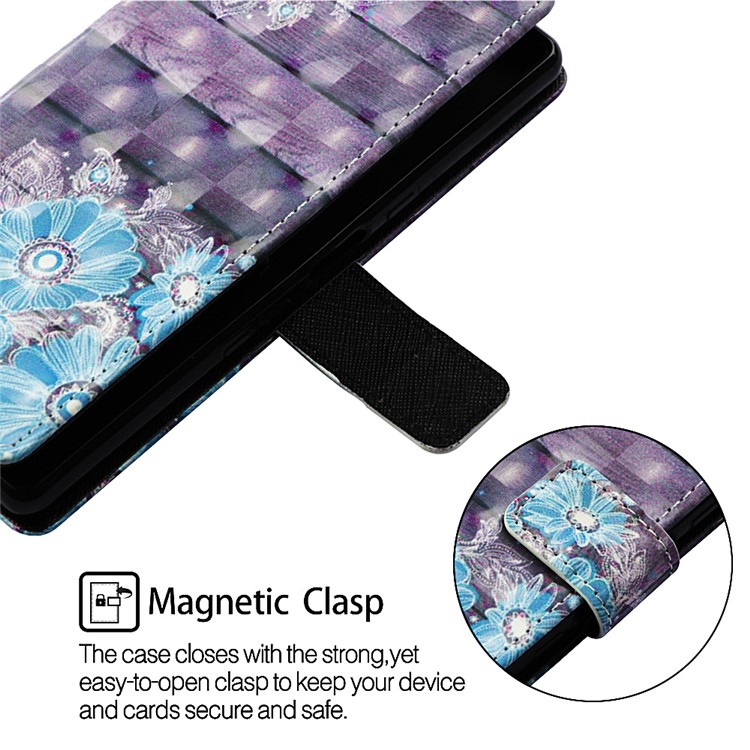3D Painting Pattern Leather Phone Case with Card Wallet Slots for Samsung Galaxy A20e / A10e - Blue Flowers-7