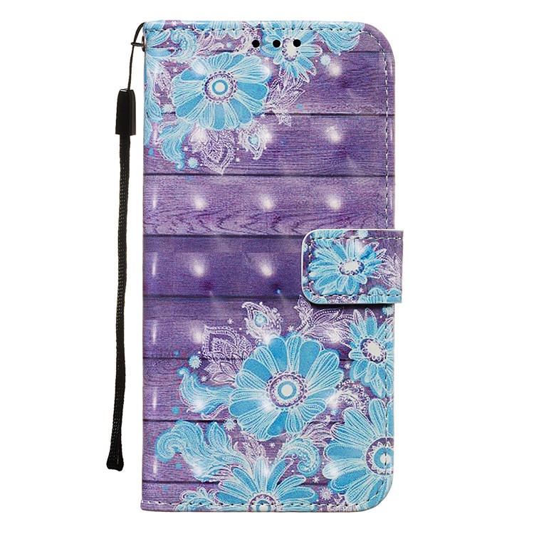 3D Painting Pattern Leather Phone Case with Card Wallet Slots for Samsung Galaxy A20e / A10e - Blue Flowers-8