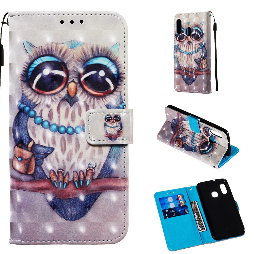 3D Painting Pattern Leather Phone Case with Card Wallet Slots for Samsung Galaxy A20e / A10e - Cute Owl-1