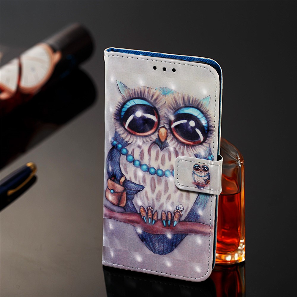 3D Painting Pattern Leather Phone Case with Card Wallet Slots for Samsung Galaxy A20e / A10e - Cute Owl-10
