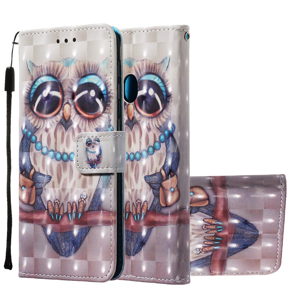 3D Painting Pattern Leather Phone Case with Card Wallet Slots for Samsung Galaxy A20e / A10e - Cute Owl-2