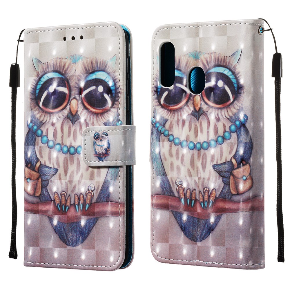 3D Painting Pattern Leather Phone Case with Card Wallet Slots for Samsung Galaxy A20e / A10e - Cute Owl-4