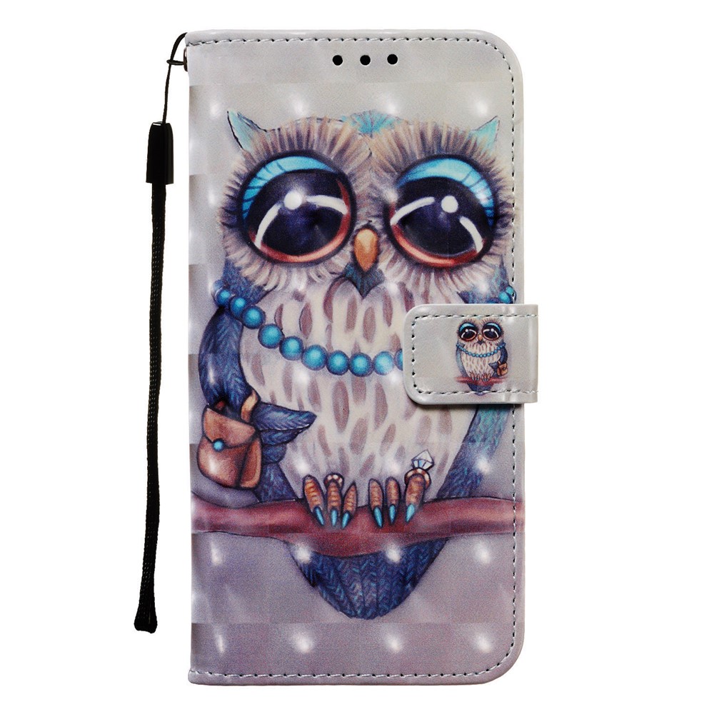 3D Painting Pattern Leather Phone Case with Card Wallet Slots for Samsung Galaxy A20e / A10e - Cute Owl-8