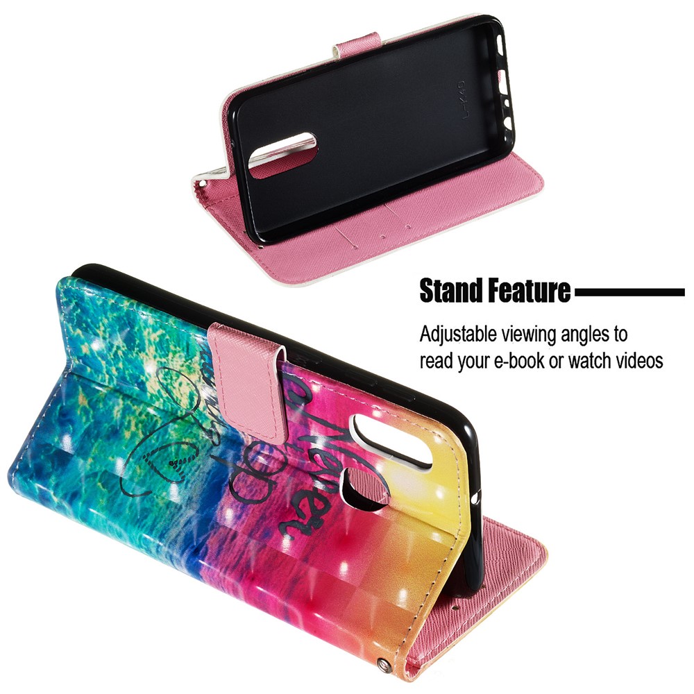 3D Painting Pattern Leather Phone Case with Card Wallet Slots for Samsung Galaxy A20e / A10e - Rainbow Ocean-5