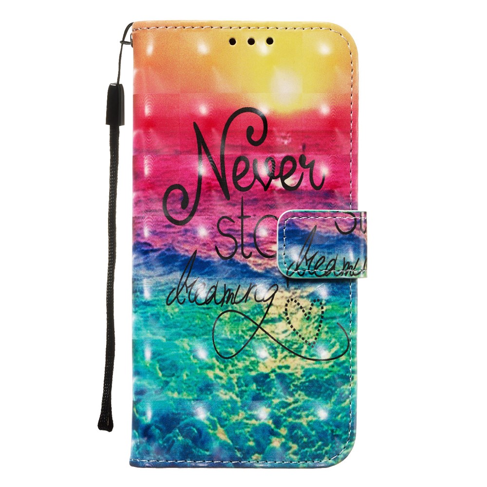 3D Painting Pattern Leather Phone Case with Card Wallet Slots for Samsung Galaxy A20e / A10e - Rainbow Ocean-7