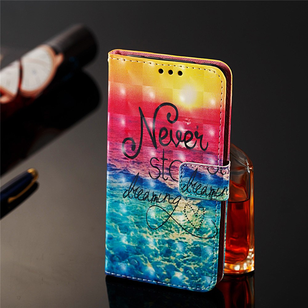 3D Painting Pattern Leather Phone Case with Card Wallet Slots for Samsung Galaxy A20e / A10e - Rainbow Ocean-9