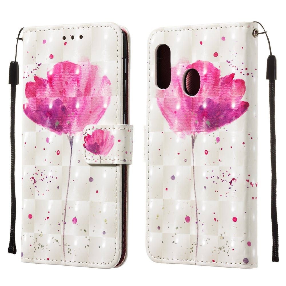 3D Painting Pattern Leather Phone Case with Card Wallet Slots for Samsung Galaxy A20e / A10e - Rose Flower-3