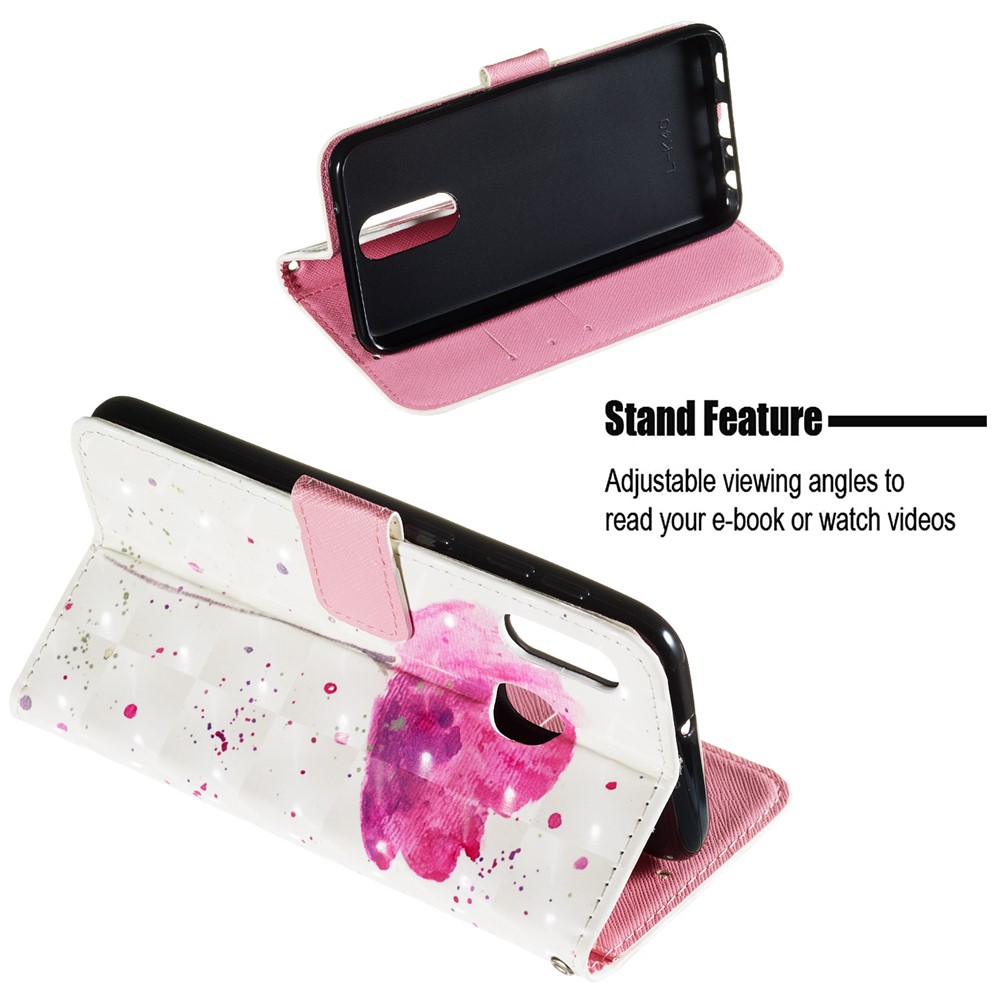 Caixa de Telefone de Couro Padrão de Pintura 3D Com Carteira de Carteira Para Samsung Galaxy A20e / A10e - Flor Rosa-5