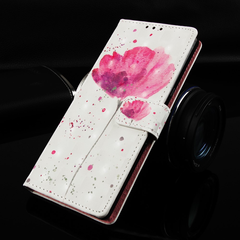 Caixa de Telefone de Couro Padrão de Pintura 3D Com Carteira de Carteira Para Samsung Galaxy A20e / A10e - Flor Rosa-8