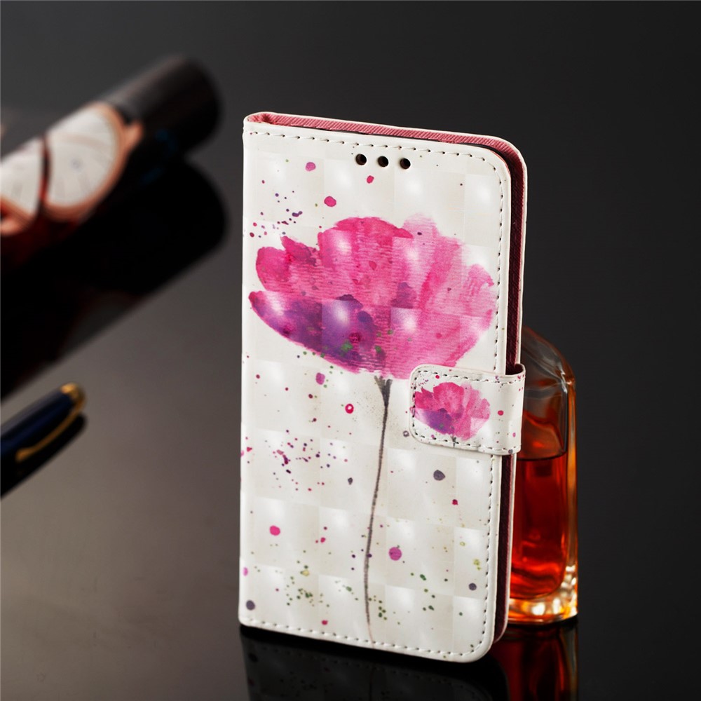 Caixa de Telefone de Couro Padrão de Pintura 3D Com Carteira de Carteira Para Samsung Galaxy A20e / A10e - Flor Rosa