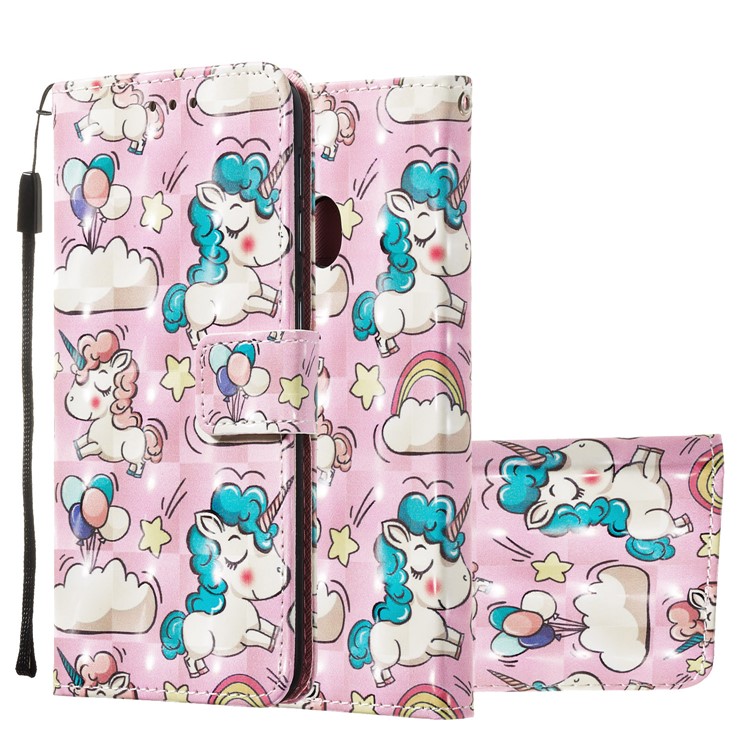 3D Painting Pattern Leather Phone Case with Card Wallet Slots for Samsung Galaxy A20e / A10e - Pink Unicorns-2
