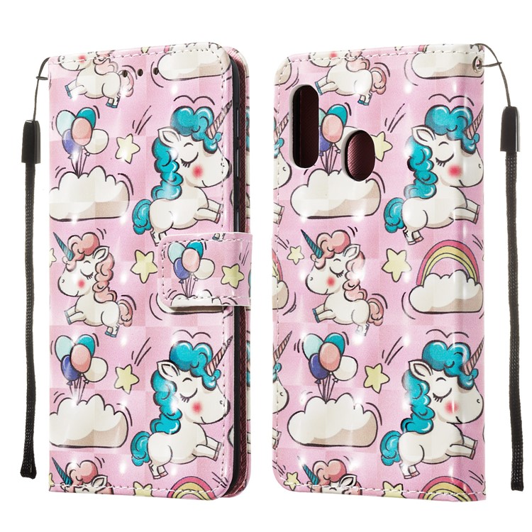 3D Painting Pattern Leather Phone Case with Card Wallet Slots for Samsung Galaxy A20e / A10e - Pink Unicorns-3