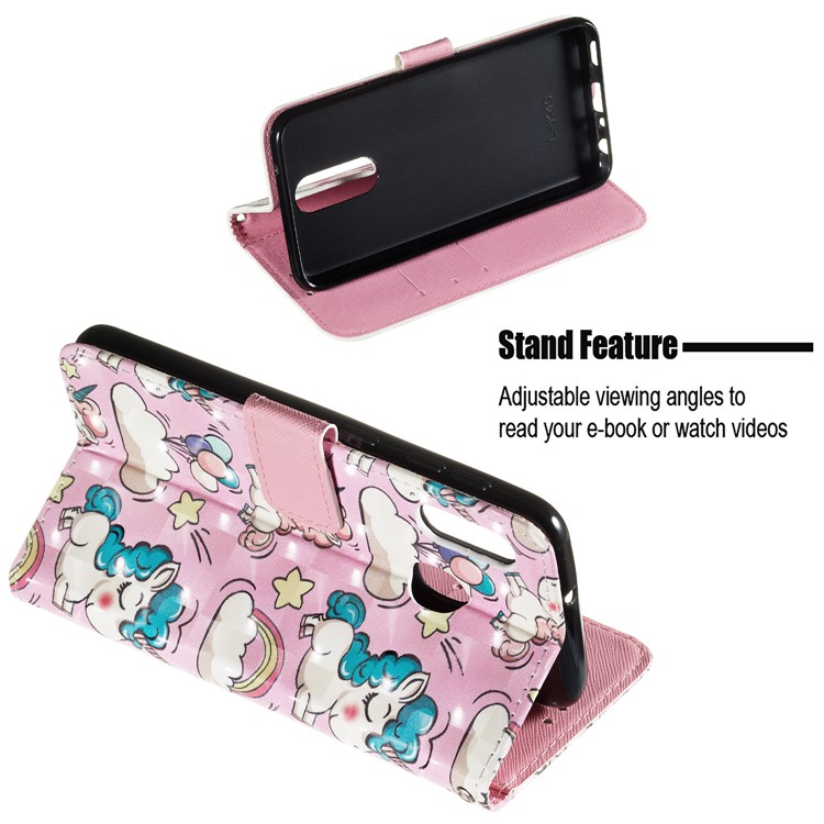 3D Painting Pattern Leather Phone Case with Card Wallet Slots for Samsung Galaxy A20e / A10e - Pink Unicorns-5