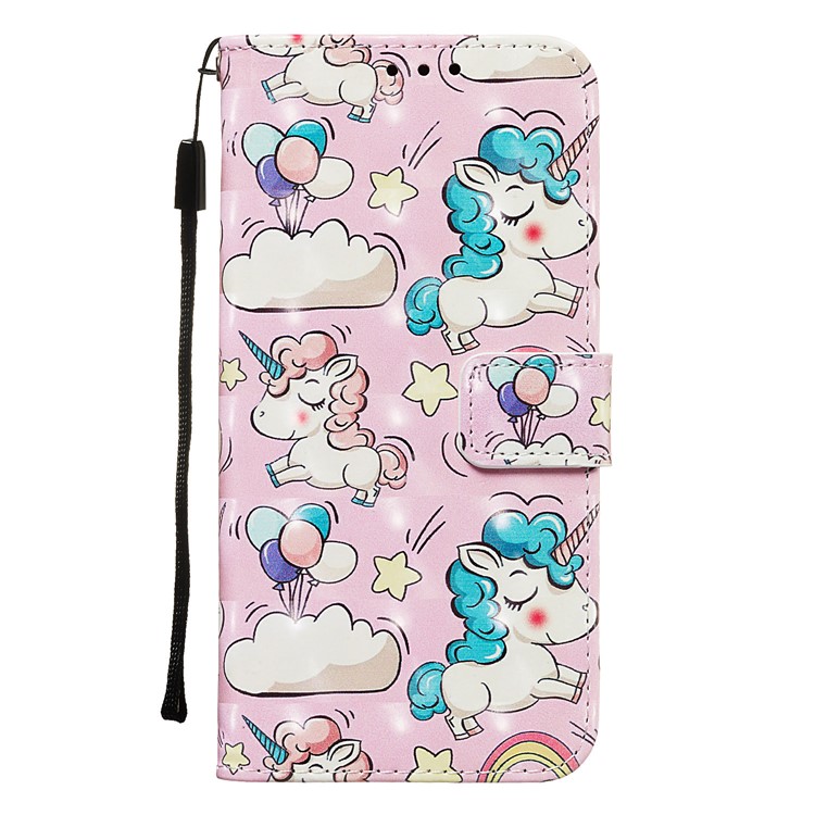 3D Painting Pattern Leather Phone Case with Card Wallet Slots for Samsung Galaxy A20e / A10e - Pink Unicorns-7