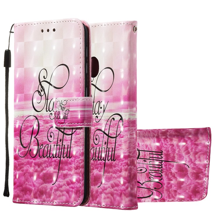 3D Painting Pattern Leather Phone Case with Card Wallet Slots for Samsung Galaxy A20e / A10e - Pink Clouds-2