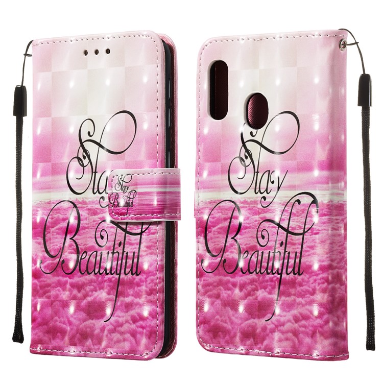 3D Painting Pattern Leather Phone Case with Card Wallet Slots for Samsung Galaxy A20e / A10e - Pink Clouds-3