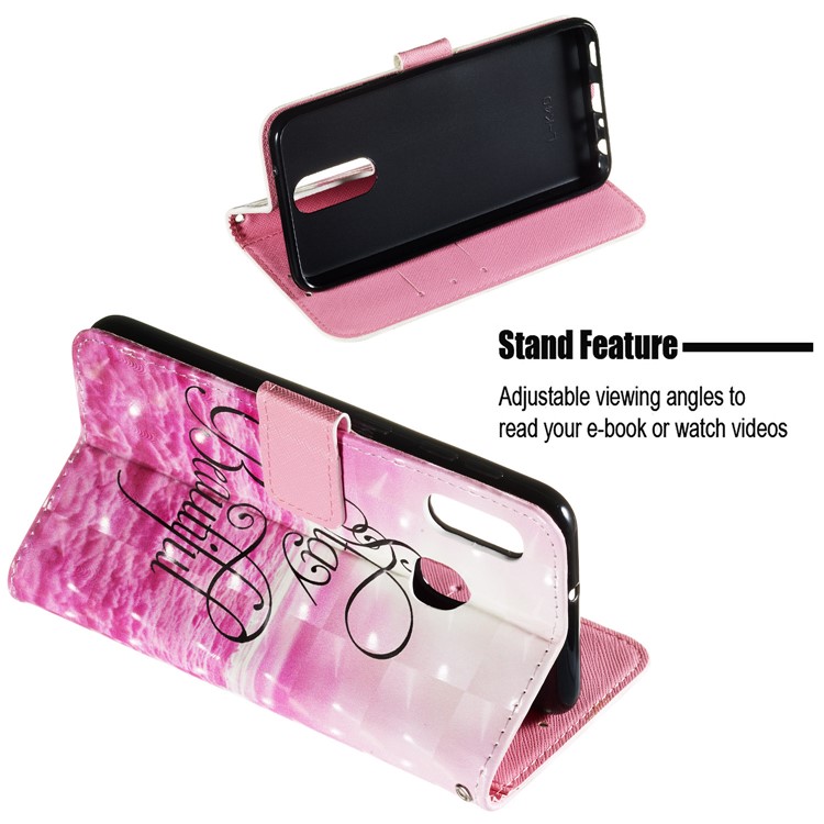 3D Painting Pattern Leather Phone Case with Card Wallet Slots for Samsung Galaxy A20e / A10e - Pink Clouds-5