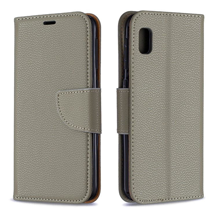 Etui Portefeuille En Cuir À Texture Litchi Pour Samsung Galaxy A10e - Armée Verte-4