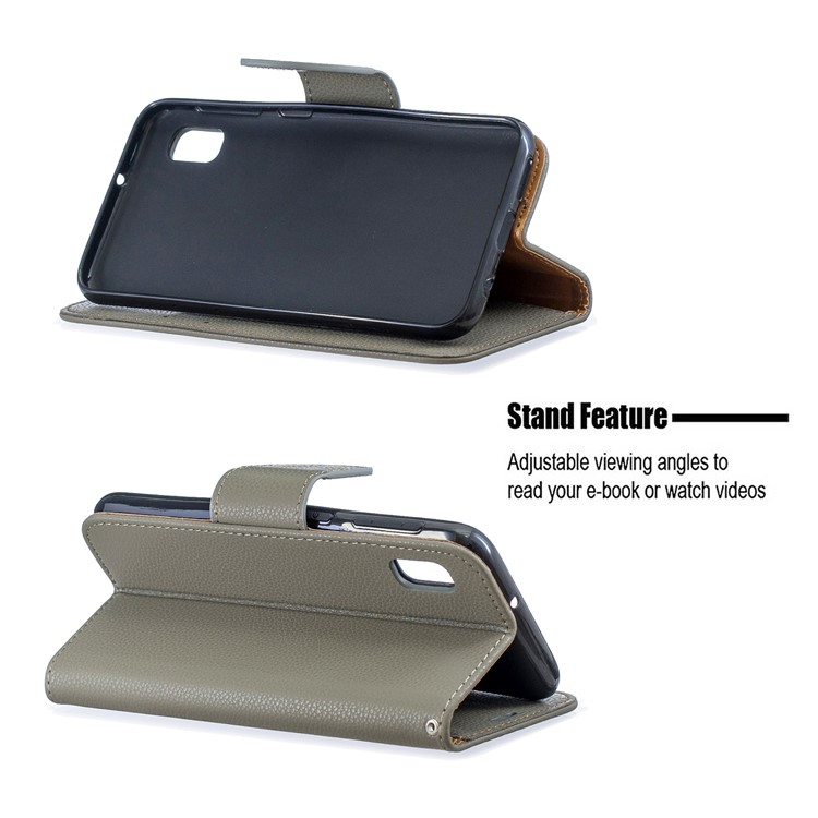 Etui Portefeuille En Cuir À Texture Litchi Pour Samsung Galaxy A10e - Armée Verte-5