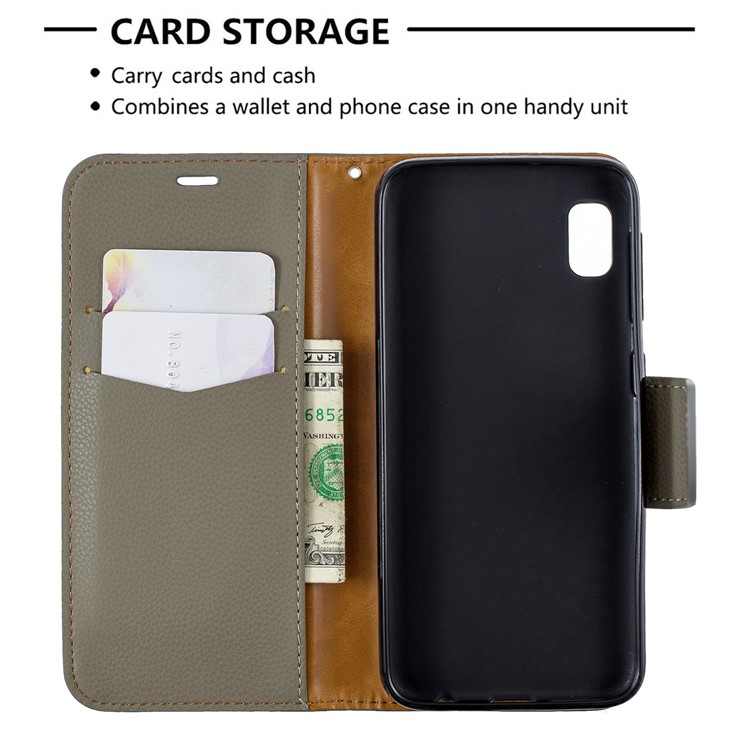 Etui Portefeuille En Cuir À Texture Litchi Pour Samsung Galaxy A10e - Armée Verte-6