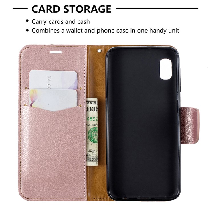 Litchi Texture Leather Wallet Stand Case for Samsung Galaxy A10e - Rose Gold-6