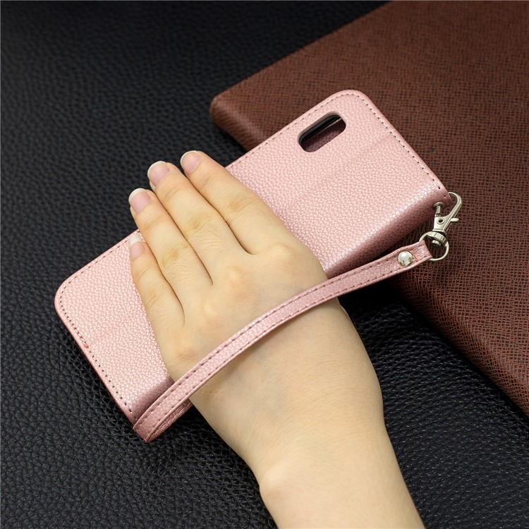 Litchi Texture Leather Wallet Stand Case for Samsung Galaxy A10e - Rose Gold-9