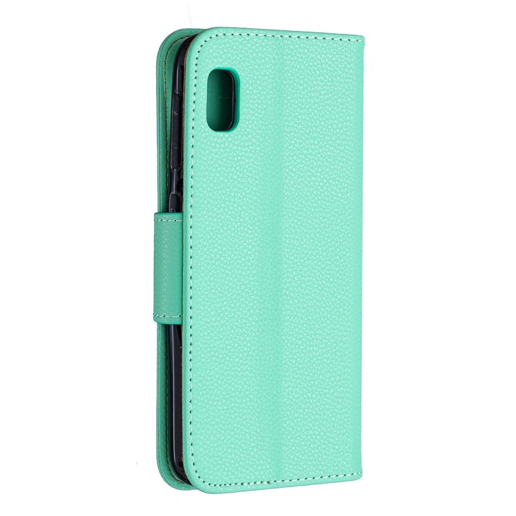 Litchi Texture Leather Wallet Stand Case for Samsung Galaxy A10e - Cyan-3